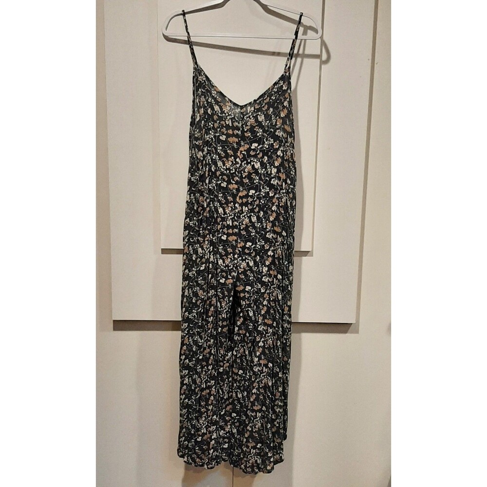 Final Touch Black Floral Jumpsuit Size M Pockets Wide Leg Festival No Care Tag